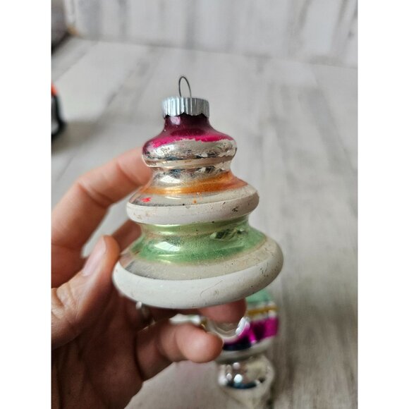 Vintage radko shiny Brite UFO striped red green tree ornament mercury glass refl - Picture 3 of 14